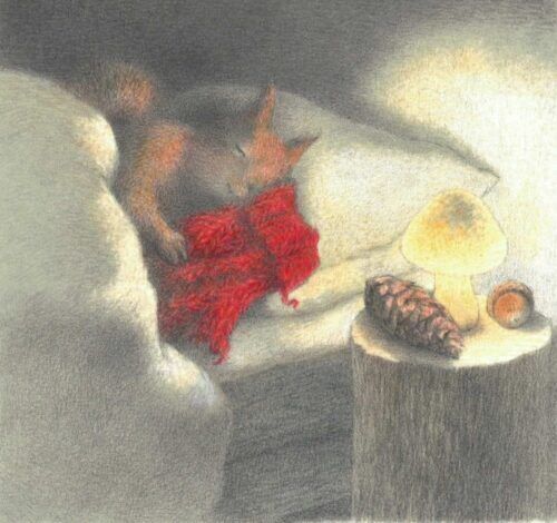 「あかいてぶくろ」林木林・文　岡田千晶・絵 絵本原画展　展示作品
